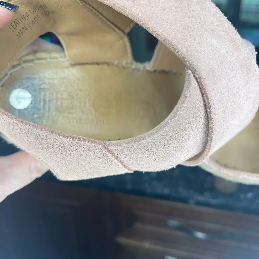 Jutelia Made in Spain Blush Espadrille Wedges Suede Adjustable Strap Size 9